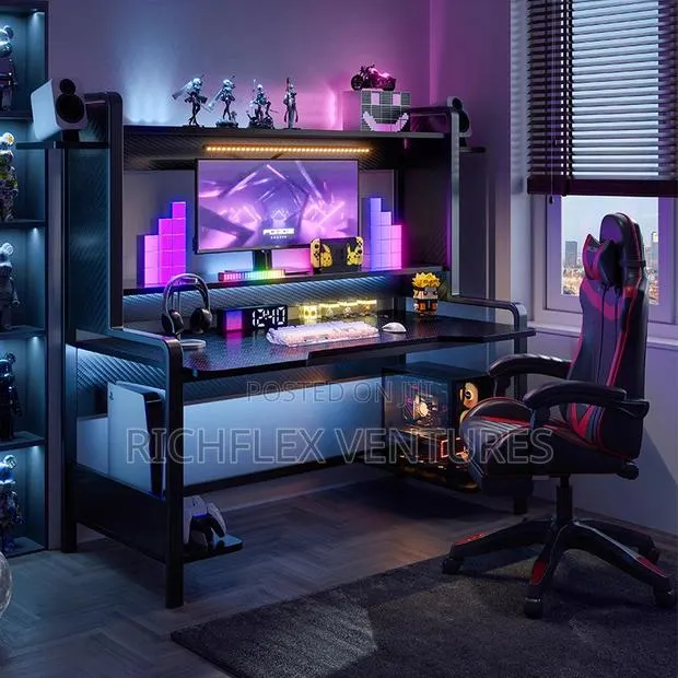 Gaming Desk With Shelves · Photo 1