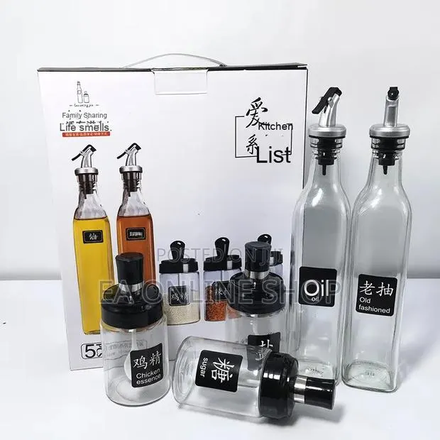 5-Piece Set Glass Oil Dispenser Spice Container– 2(500ml) + 3(100ml) · Photo 1