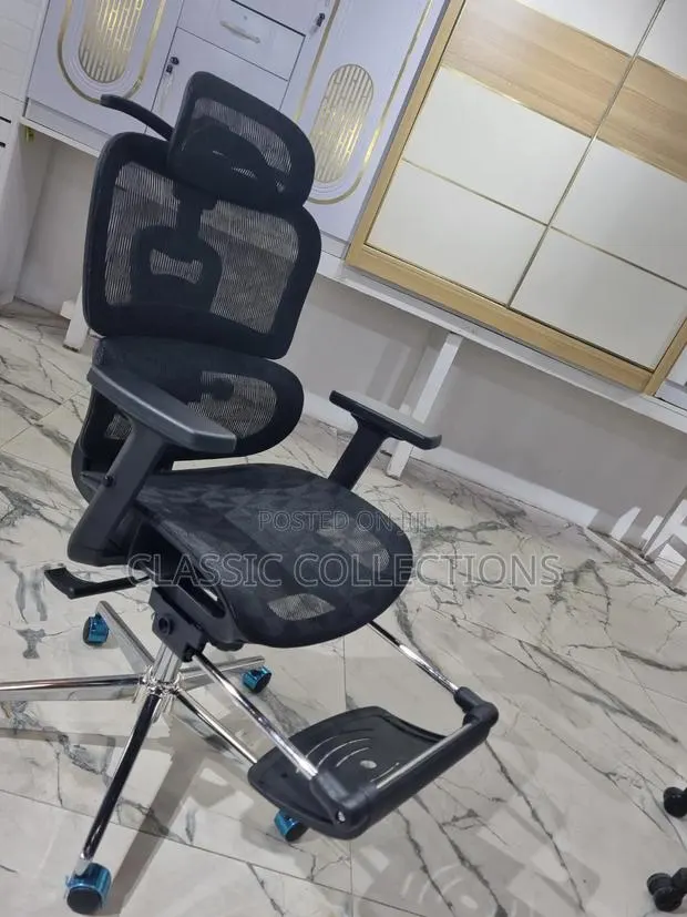 Full-Mesh Office Chair- Adjustable Headrest & Retractable Footrest · Photo 1