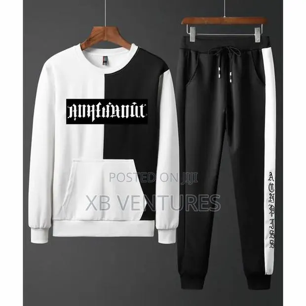 Men's Tracksuit Set Jogger Sweatpants Black White · Photo 1