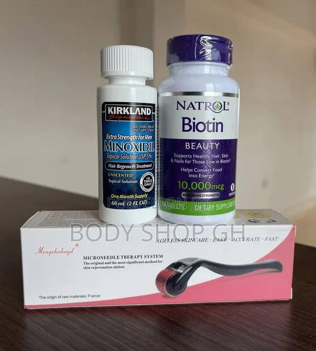 Hair Regrowth Pack - Kirkland Minoxidil + Biotin + Roller · Photo 1
