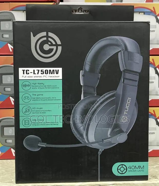 Tc-l750mv Full Size Stereo Pc Headset With Mic 40mm Driver Unts · Photo 1