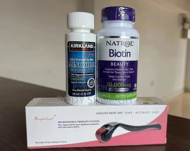 BALDNESS TREATMENT PACKAGE (Minoxidil +Biotin +Derma Roller) · Photo 1