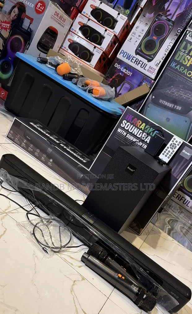 Brodu Karaoke Soundbar(Bass Boost) Subwoofer 2 Wireless Microphones · Photo 1