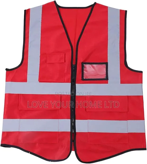 Reflective Safety Vest For Women & Men, With 5 Pockets – Neon Red · Photo 1