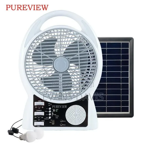 Rechargeable Solar Fan With Radio and Bulbs - 8 Inches · Photo 1