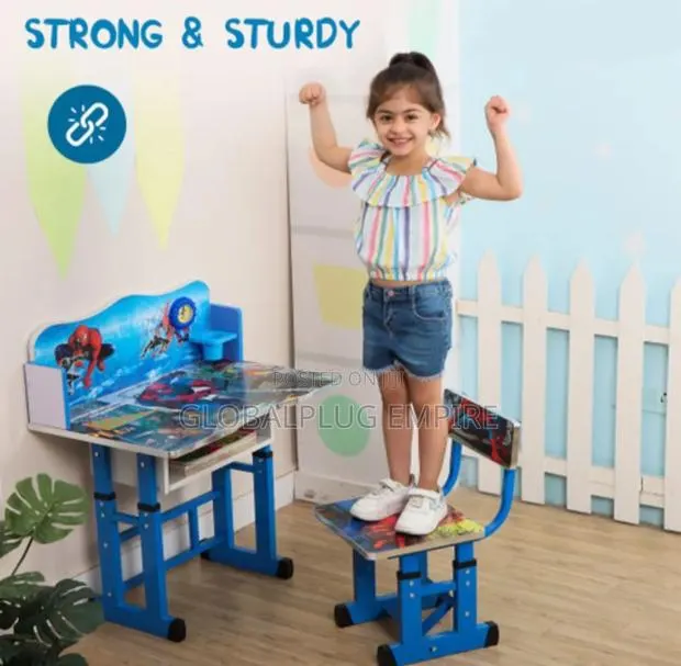 Adjustable Kid's Study Table Chair Set Blue · Photo 2