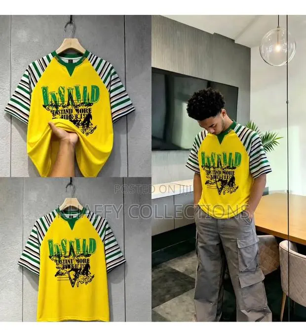 INSTAND Oversized v-Neck T-Shirt - Yellow & Green Striped · Photo 1