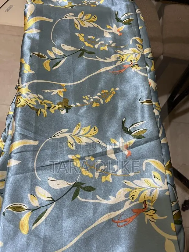 Blue Botanical Satin Material · Photo 1