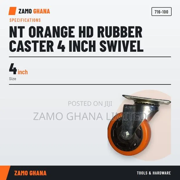 Nt Orange Hd Rubber Caster 4 Inch Swivel - 716-100 · Photo 1