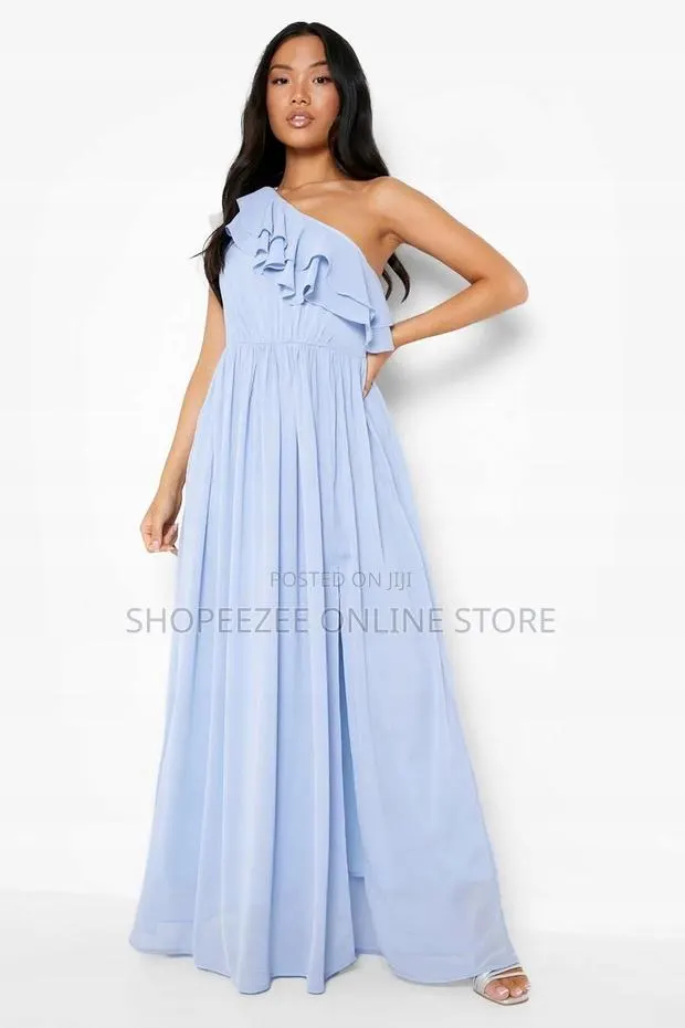 Petite Chiffon Asymmetric Ruffle Maxi Dress