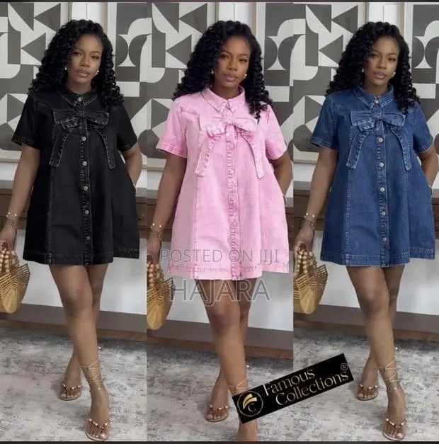 Trendy Front-Bow Denim Mini Shirt Dress · Photo 1