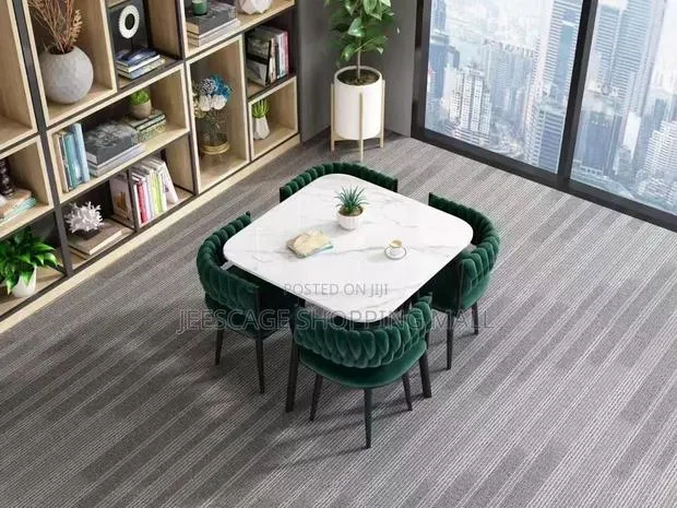 New Different Modern Faux Marble Dining Table Set With 4 Velvet Chairs · Photo 1