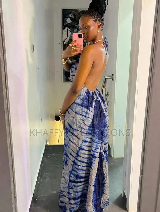 Ladies Tie-Dye Backless Maxi Dress - Adire Halter Long Dress · Photo 1