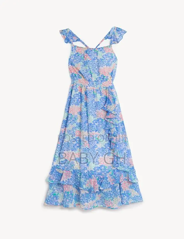 M S Blue Floral Print Sleeveless Dress · Photo 1