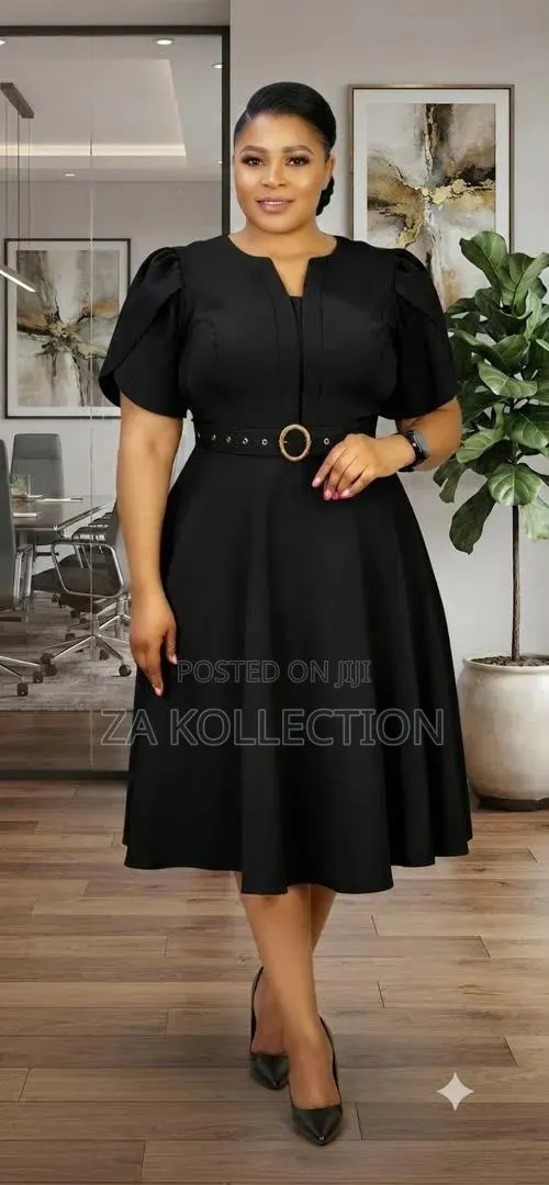 Ladies Flare Black Dress With Belt · Photo 1