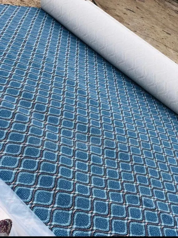 Industrial Light Blue Woolen Carpet With Graphic Design · Photo 1
