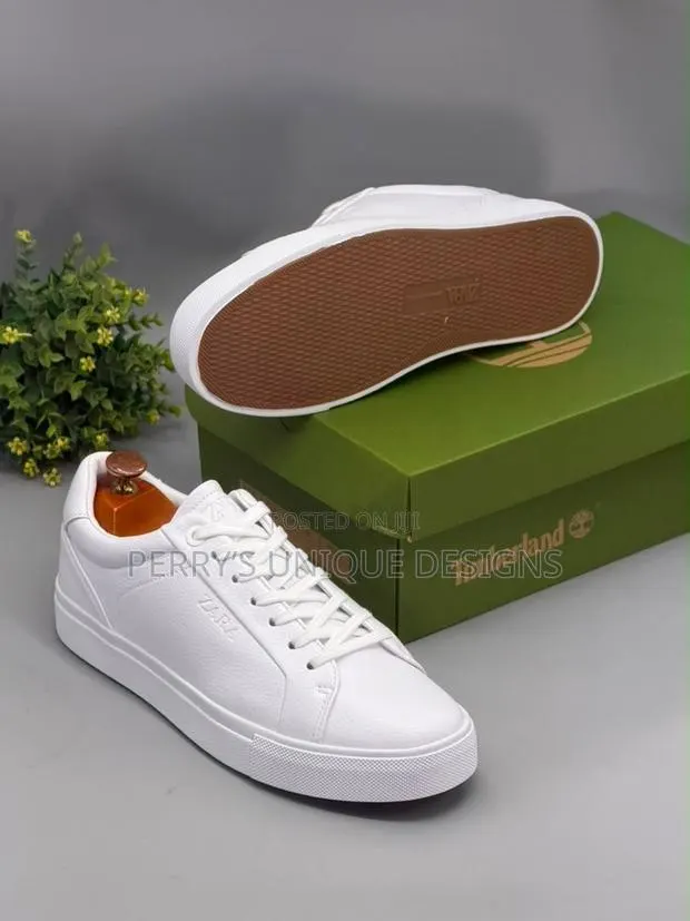 Men’s All-White Leather Casual Sneakers | Low-Top - Size 43 · Photo 1