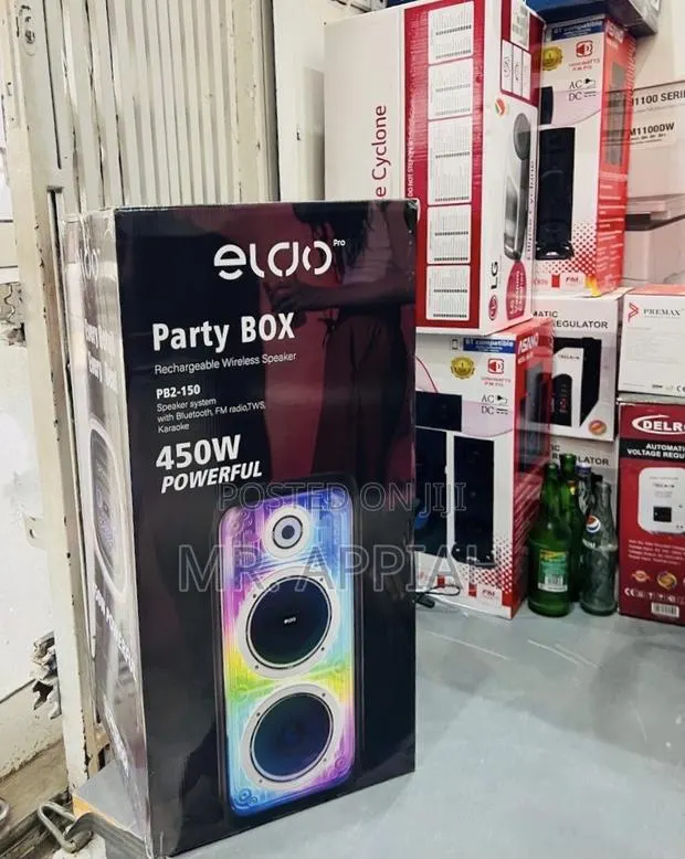 New Eldo Pb2-150 Double 8" Party Box Rechargeable Speaker(450w)Black · Photo 1