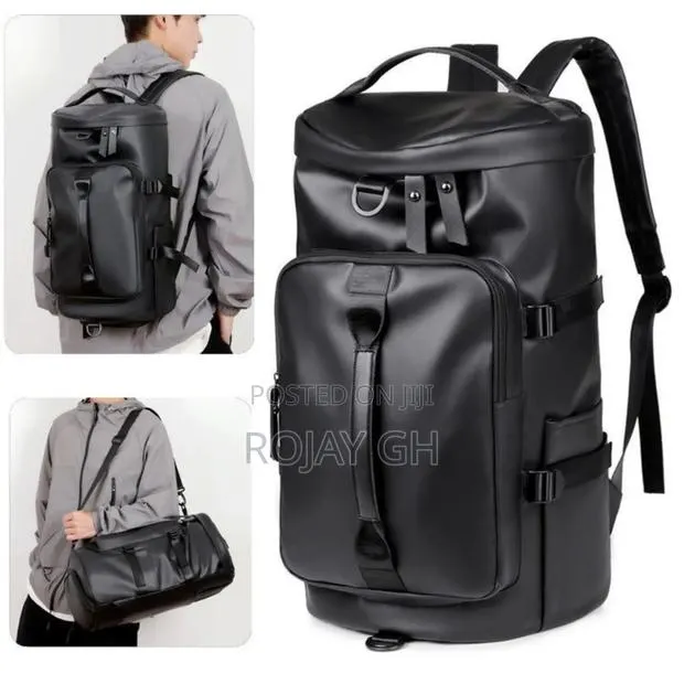 Multi-Functional Leather Travel Backpack With Shoe Compartment - Black · Photo 1