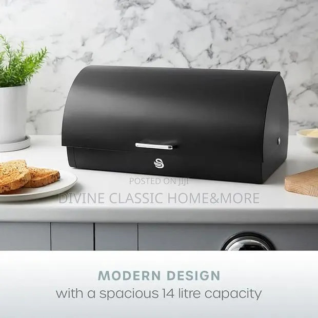 SWAN Serenity Bread Bin Roll Top Lid, 14 Litre, Black · Photo 1