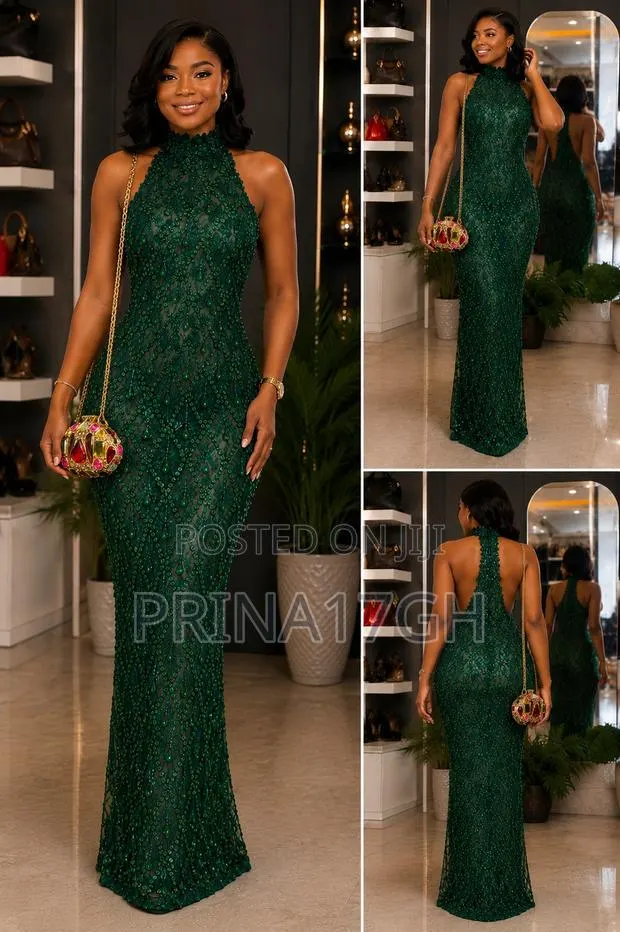 Elegant Beaded Emerald Dinner Dress · Photo 1