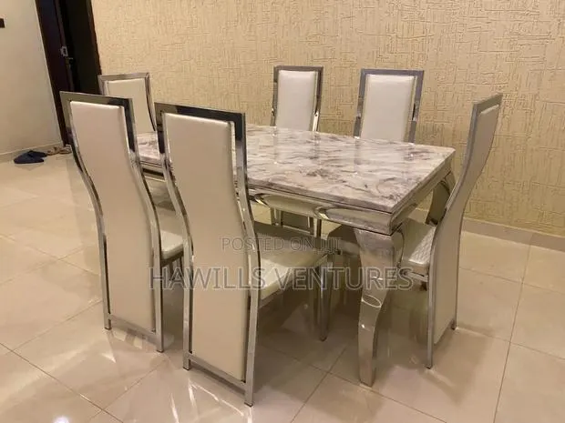 Dining Table Set Featuring Marble Top With Six Chair · Photo 1