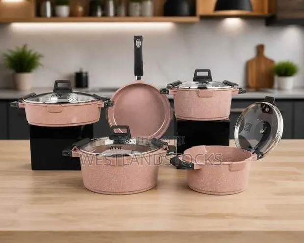 5-Piece Ceramic Cookware Set, Featuring Stylish Speckled Stone · Photo 1