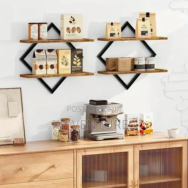 2pcs Double-Layer Geometric Diamond Wall Floating Shelf · Photo 1