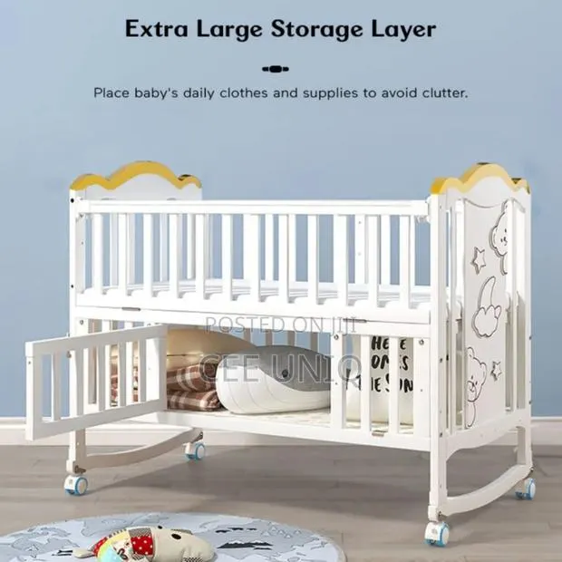 Wooden Cot or Crib With Net, Mattress and Cot Bumper Set · Photo 1