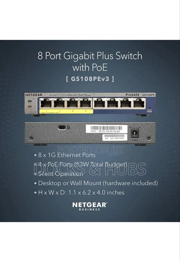 NetGear 8-Port PoE Gigabit Ethernet Plus Switch (GS108PEv3) · Photo 1
