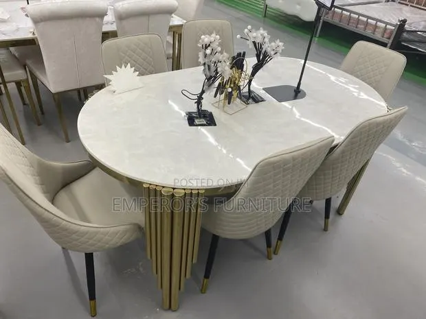 Glossy Marble Dining Table With Six Chairs · Photo 1