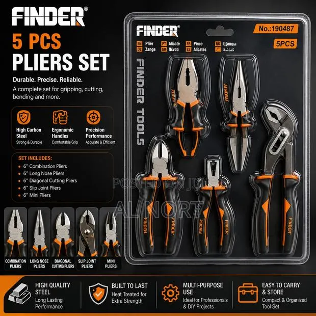 FINDER No. 190487 5-Piece Pliers Set – Black Orange · Photo 1