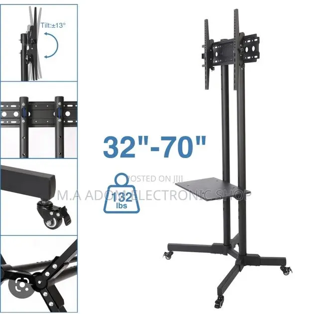 Tv Stand With Rolling Wheels DVD Shelf 32”-70” · Photo 1