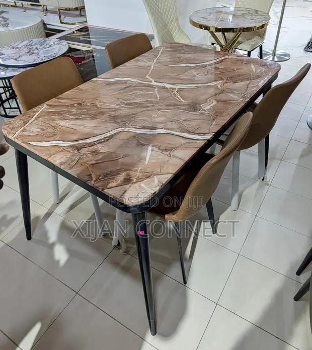 Modern Marble-Design Dining Table Set With 4 Chairs · Photo 1