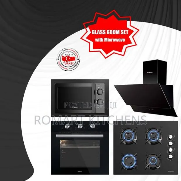 60cm Inbuilt Glass Set. Oven, Hob, Microwave and Heat Extractor · Photo 1
