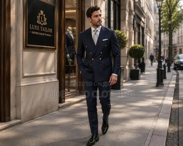 Blue Black and Black Double Breasted Suit · Photo 1