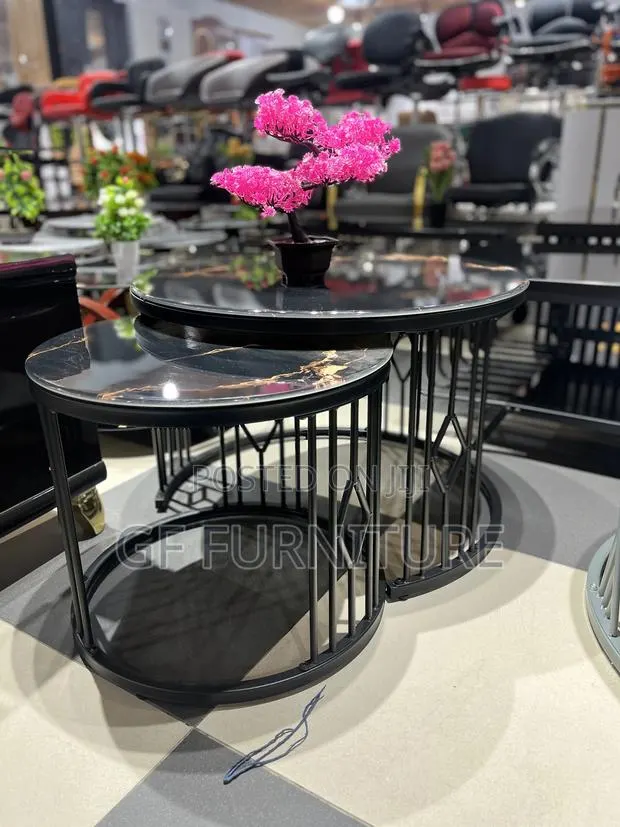 Modern 2-in-1 Black Marble Nesting Coffee Table Set · Photo 1