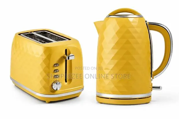 Yellow Diamond Textured Kettle + Matching 2-Slice Toaster Set · Photo 1