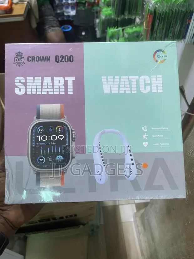 Crown Q200 Ultra Smart Watch + Bonus Neck Fan | Bluetooth Calling · Photo 1