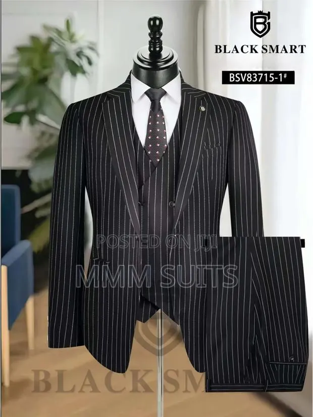 Elegant Turkish 3-Piece Stripped Men Suit Black and White Strips · Photo 1