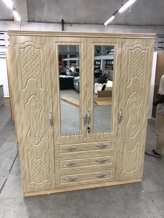 Modern Cream Color 4-Door Wardrobe With Mirrors & Drawers · Photo 1
