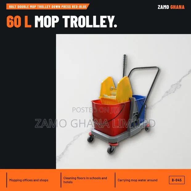60Lt Double Mop Trolley Down Press Red-Blue - B-045 · Photo 1