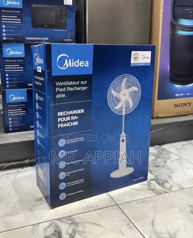 Energy Saver Midea 18” Rechargeable Standing Fan(White) · Photo 1