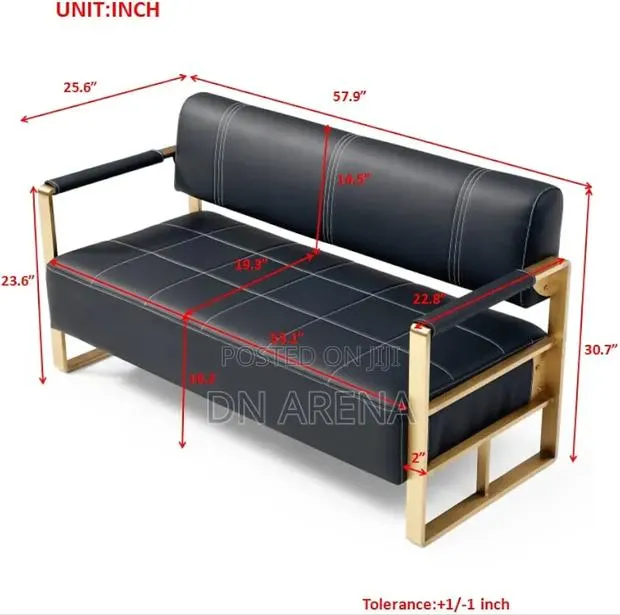 Leather Loveseat Sofa With Golden Metal Arms · Photo 4