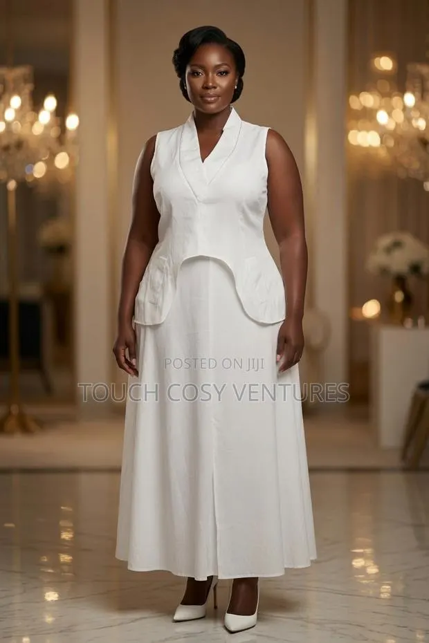 Elegant White Structured Vest Maxi Dress ( Xl, 2xl) · Photo 1