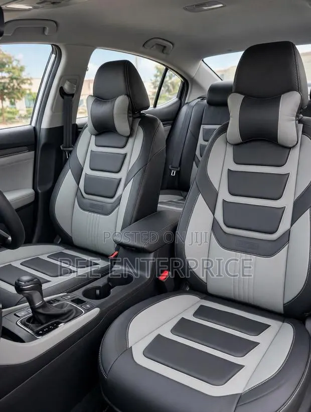 Grey Sport Leather Car Seat Cover Full Set With Neck Pillows · Photo 1
