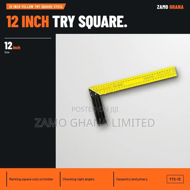 12 Inch Yellow Try Square Steel - YTS-12 · Photo 1