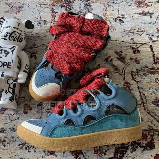 Lanvin Curb Leather & Suede Sneaker (Blue / Red) · Photo 1