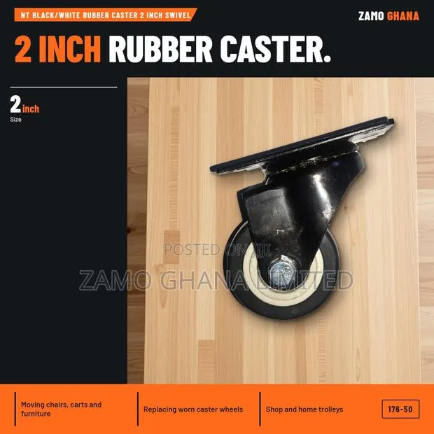 Nt Black/White Rubber Caster 2 Inch Swivel - 176-50 · Photo 1
